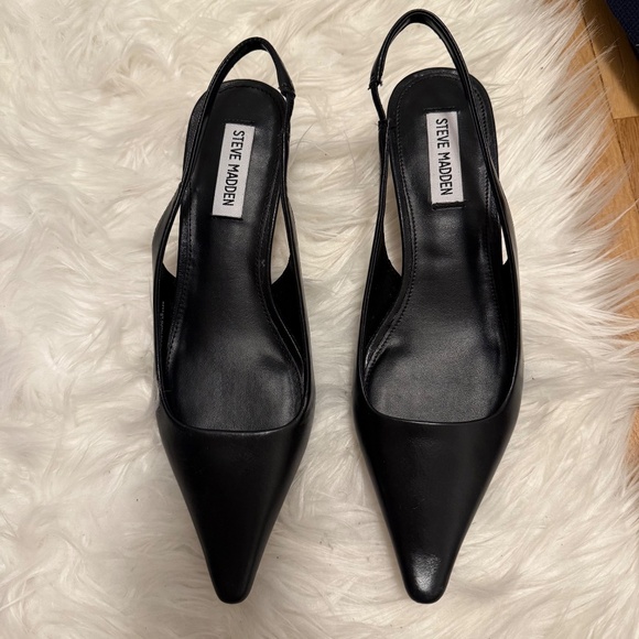 Steve Madden KARI BLACK LEATHER Kitten Heels Sling Back - Picture 3 of 6